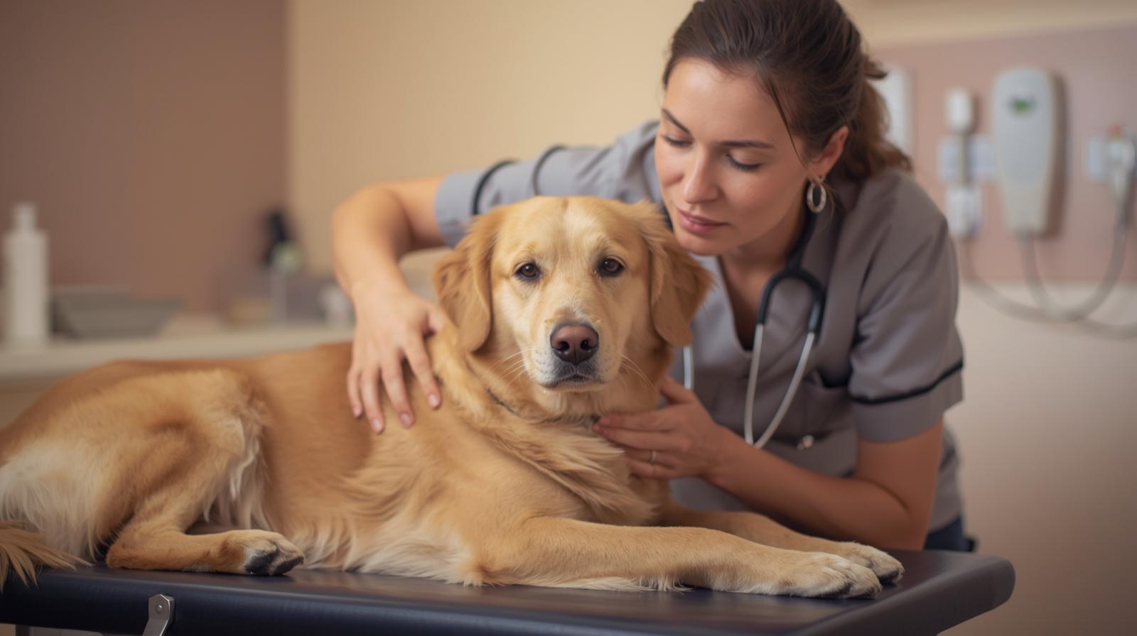 Un perro feliz sentado junto a su tutor.